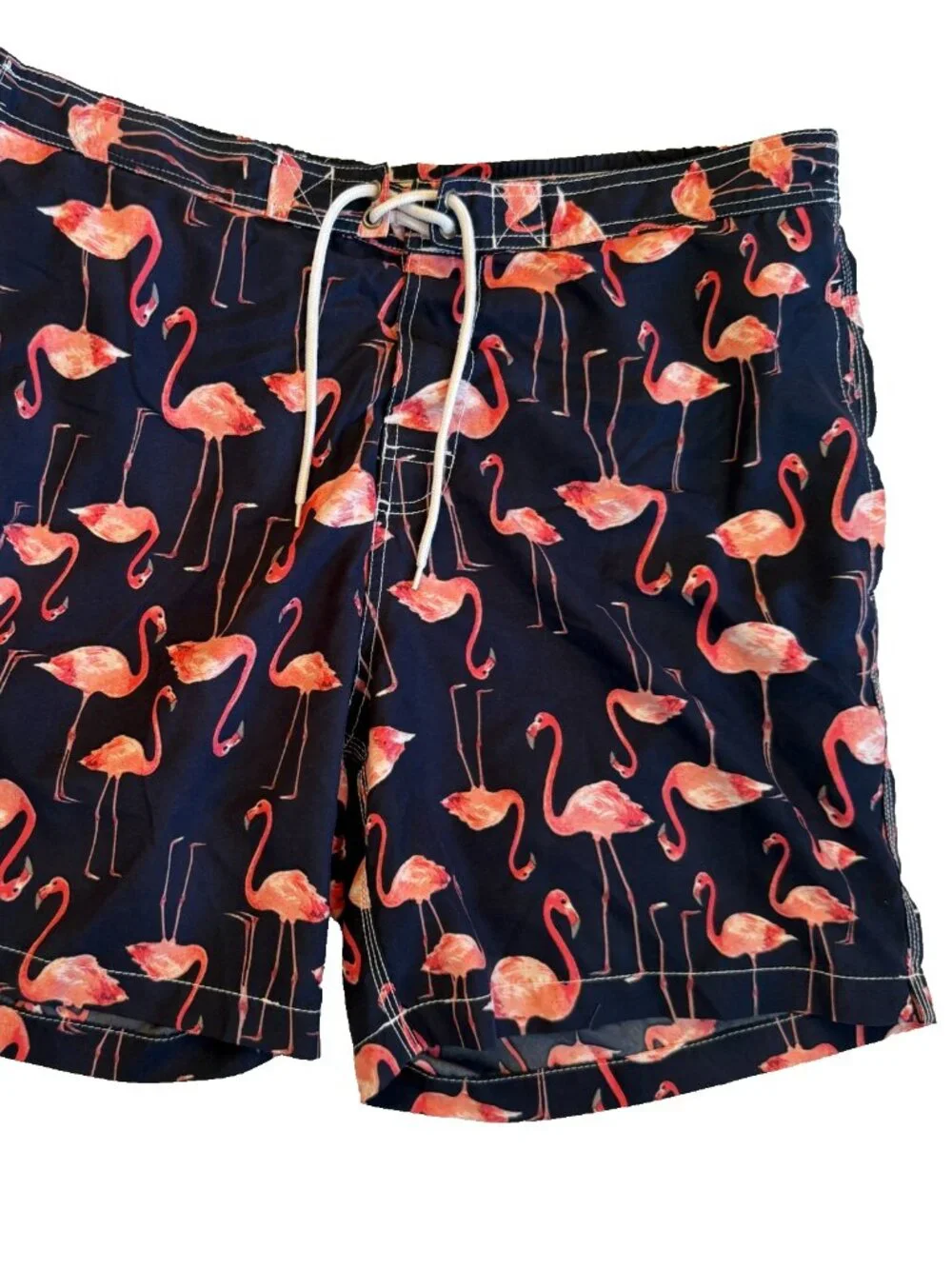 TRUNKS SURF & SWIM FLAMINGO PRINT NAVY BLUE PINK LINED SHORTS MENS SIZE XL